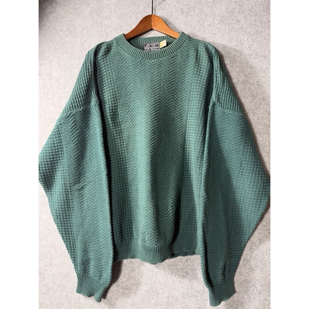 Vintage Peconic Bay Traders Sweater Mens XL Green Textured Knit Made USA 90s 80s
